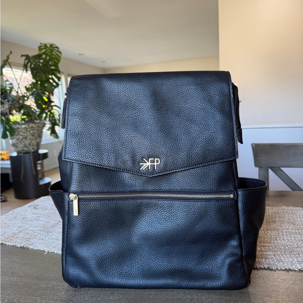 Black Leather Freshly Picked classic diaper bag Backpack